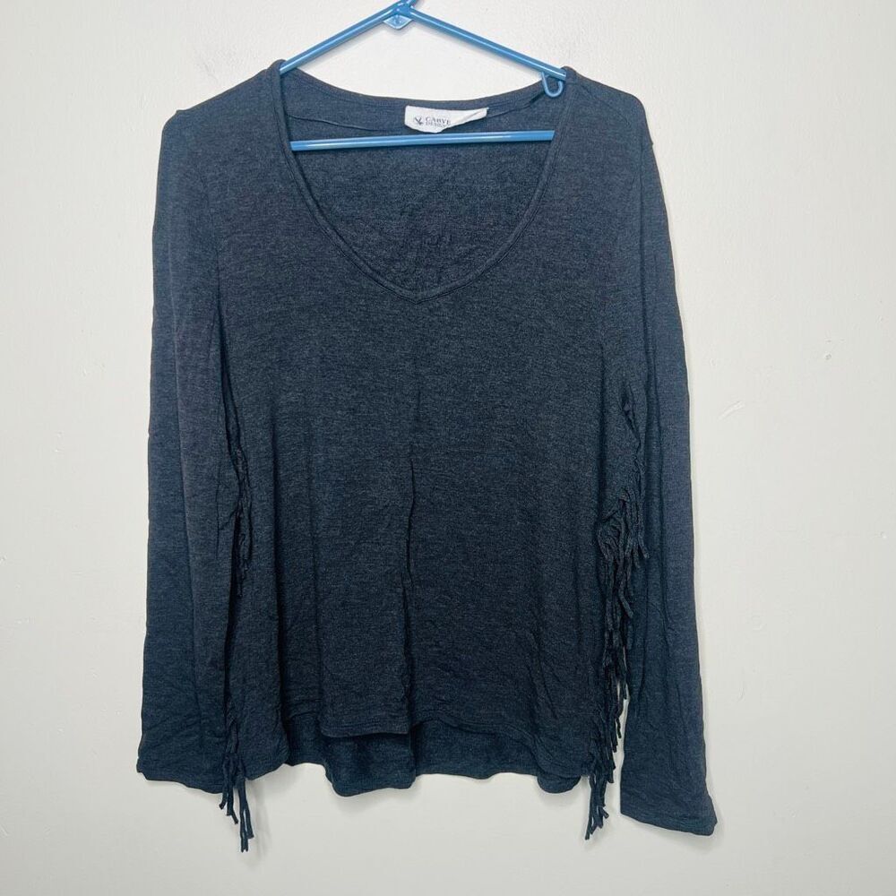 Carve Designs Grey Long Sleeve Fringe Sides Modal Spandex Top Shirt Soft Sz L